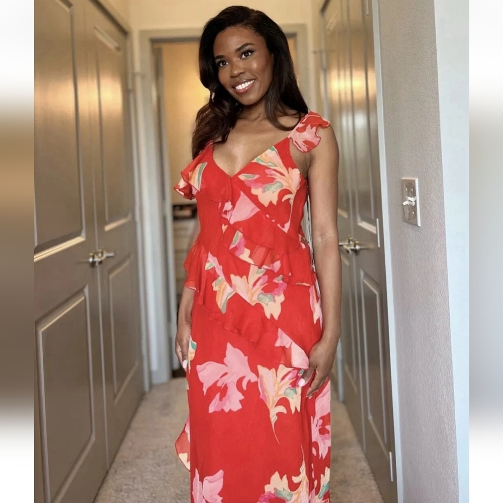 Future Collective Floral Red Maxi Dress - Size Medium